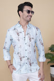 David Light Blue Linen Printed Shirt