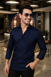 Alory Purple Cotton Solid Embroidery Shirt