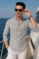 Danylo Grey Linen Striped Shirt