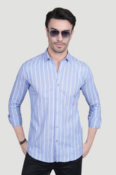 Aurel Light Blue Cotton Striped Shirt