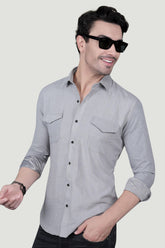 Aurelio Grey Linen Solid Shirt