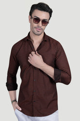 Kian Brown Cotton Striped Shirt
