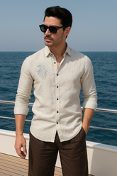 Glossy Off White Linen Solid Shirt