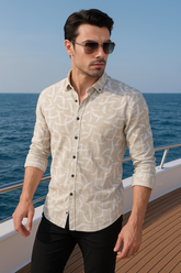 Emre Cream Linen Printed Shirt