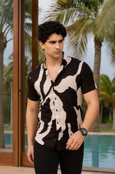 Evan Black Viscose Print- Resort Shirt