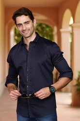 NAVY GOLD FOILED PARTY WEAR SHIRT