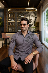 Dany Grey Cotton Solid Embroidery Shirt