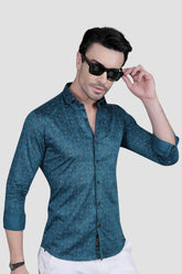 Ciaran Teal Blue Cotton Floral Printed Shirt