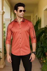 CARROT ORANGE SOLID TRIM PARTY WEAR SHIRT