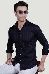 Bruno Navy Blue Cotton Striped Shirt