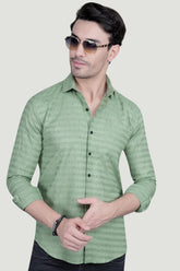 Xavier Green Cotton Striped Shirt