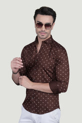 Stefan Brown Cotton Printed Shirt