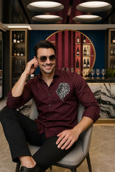 Lion Maroon Cottton Solid Shirt