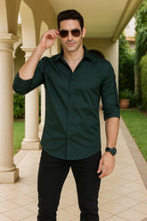EMERALD GREEN SOLID TRIM PARTY WEAR SHIRT