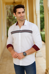 White Patterned Collar Party Wear Shirt