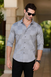 CHARCOAL GRID PARTY WEAR SHIRT