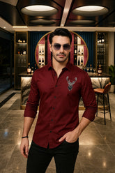 Nicolas Maroon Cottton Solid Shirt