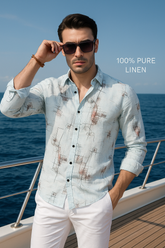 David Light Blue Linen Printed Shirt