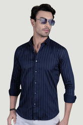 Alvar Navy Blue Cotton Striped Shirt