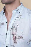 David Light Blue Linen Printed Shirt