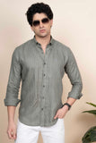 Roman Green Pure Linen Shirt Stripes