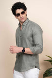 Roman Green Pure Linen Shirt Stripes