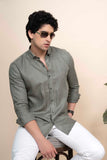 Roman Green Pure Linen Shirt Stripes