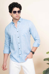Cole Blue Pure Linen Shirt Solid