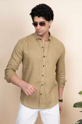 Landon Yellow Pure Linen Shirt Stripes