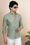 Sebastian Green Pure Linen Shirt Stripes
