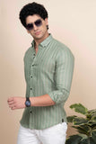 Sebastian Green Pure Linen Shirt Stripes
