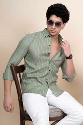 Sebastian Green Pure Linen Shirt Stripes