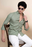 Sebastian Green Pure Linen Shirt Stripes