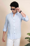 Wyatt Blue Pure Linen Shirt Jacquard