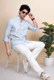 Wyatt Blue Pure Linen Shirt Jacquard