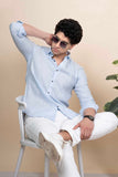 Wyatt Blue Pure Linen Shirt Jacquard