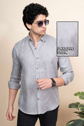 Ethan Grey Pure Linen Shirt Jacquard