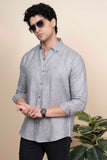 Ethan Grey Pure Linen Shirt Jacquard
