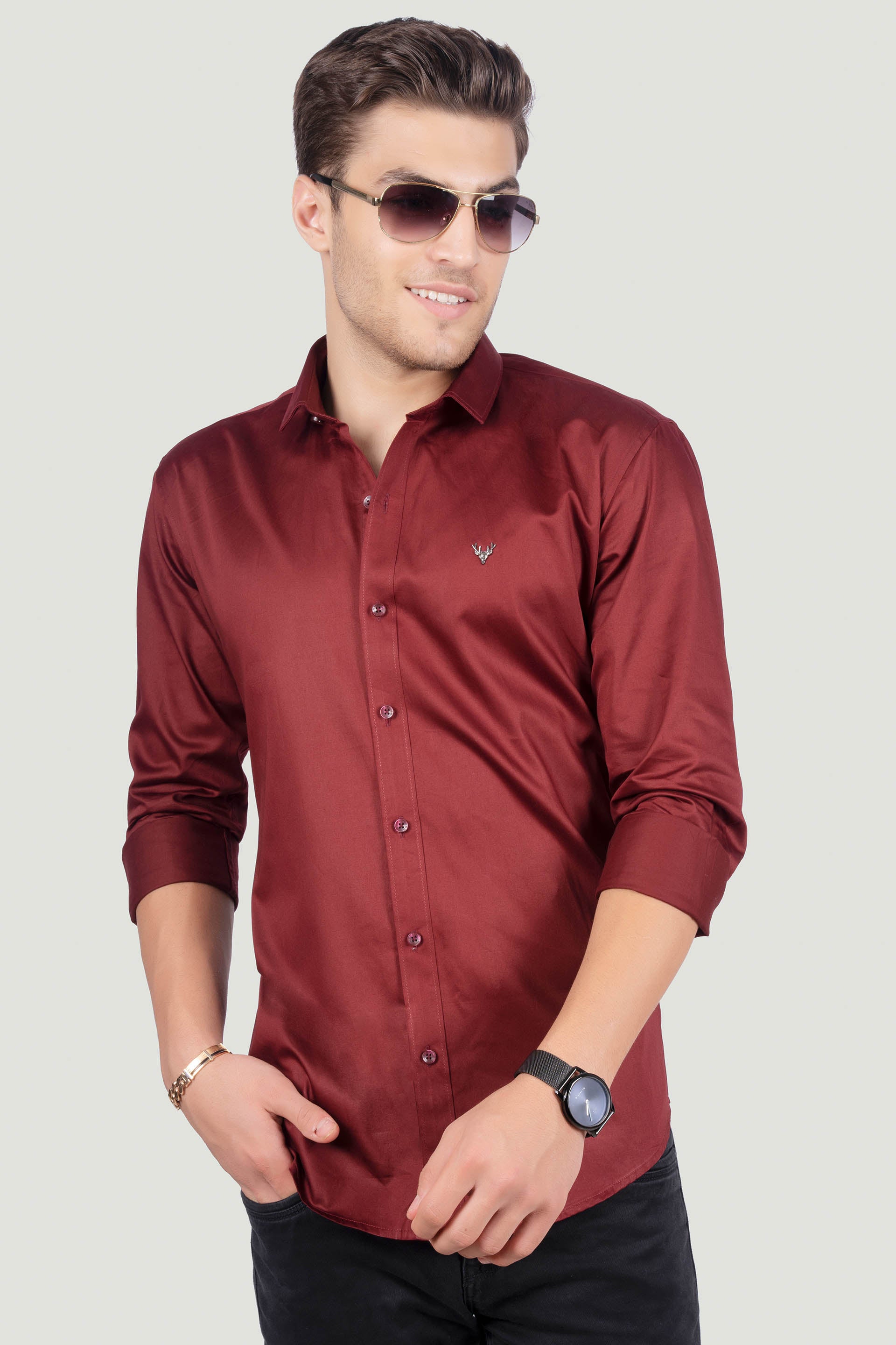 gaio-maroon-solid-shirt