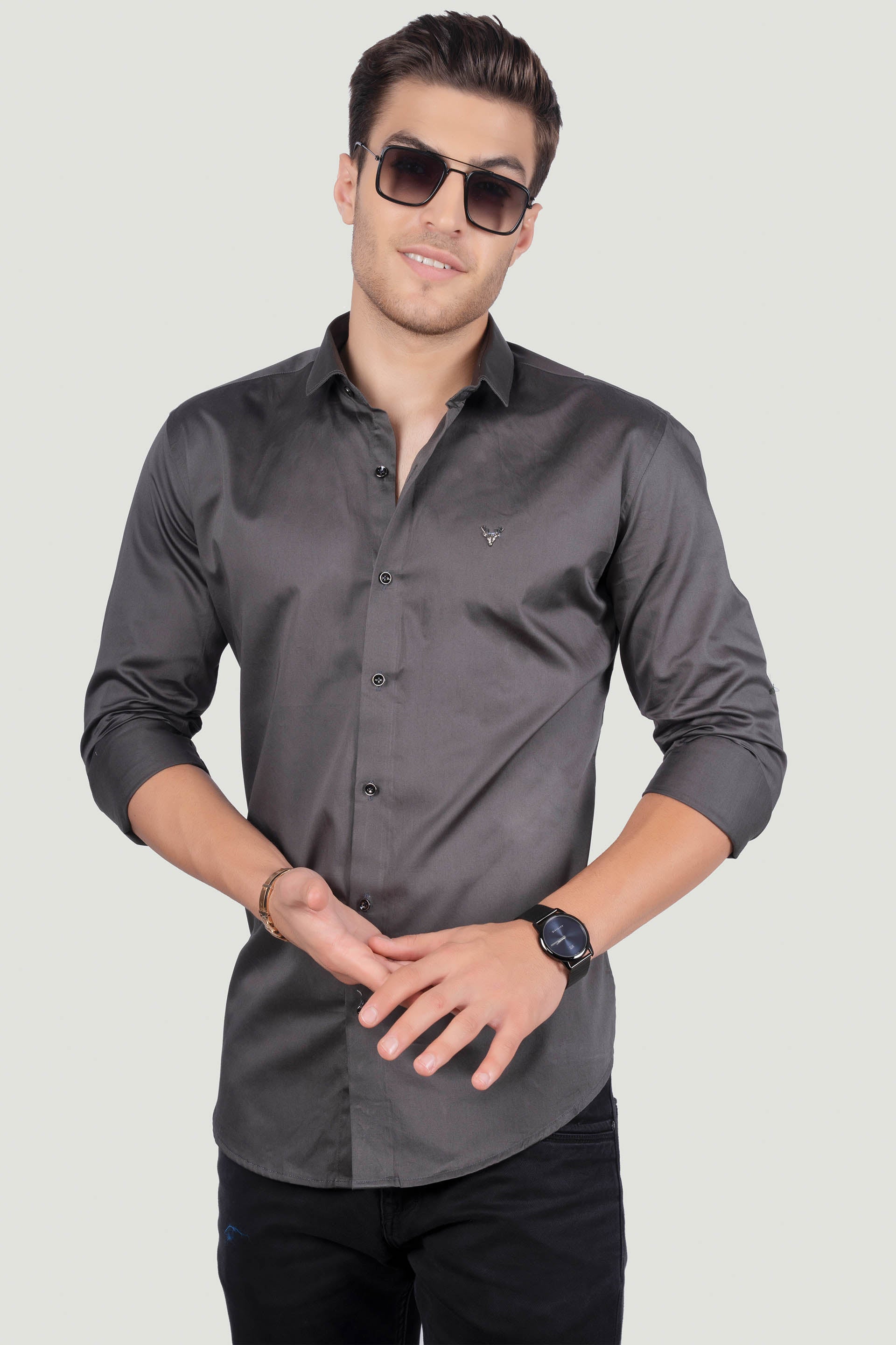 gaspare-black-solid-shirt