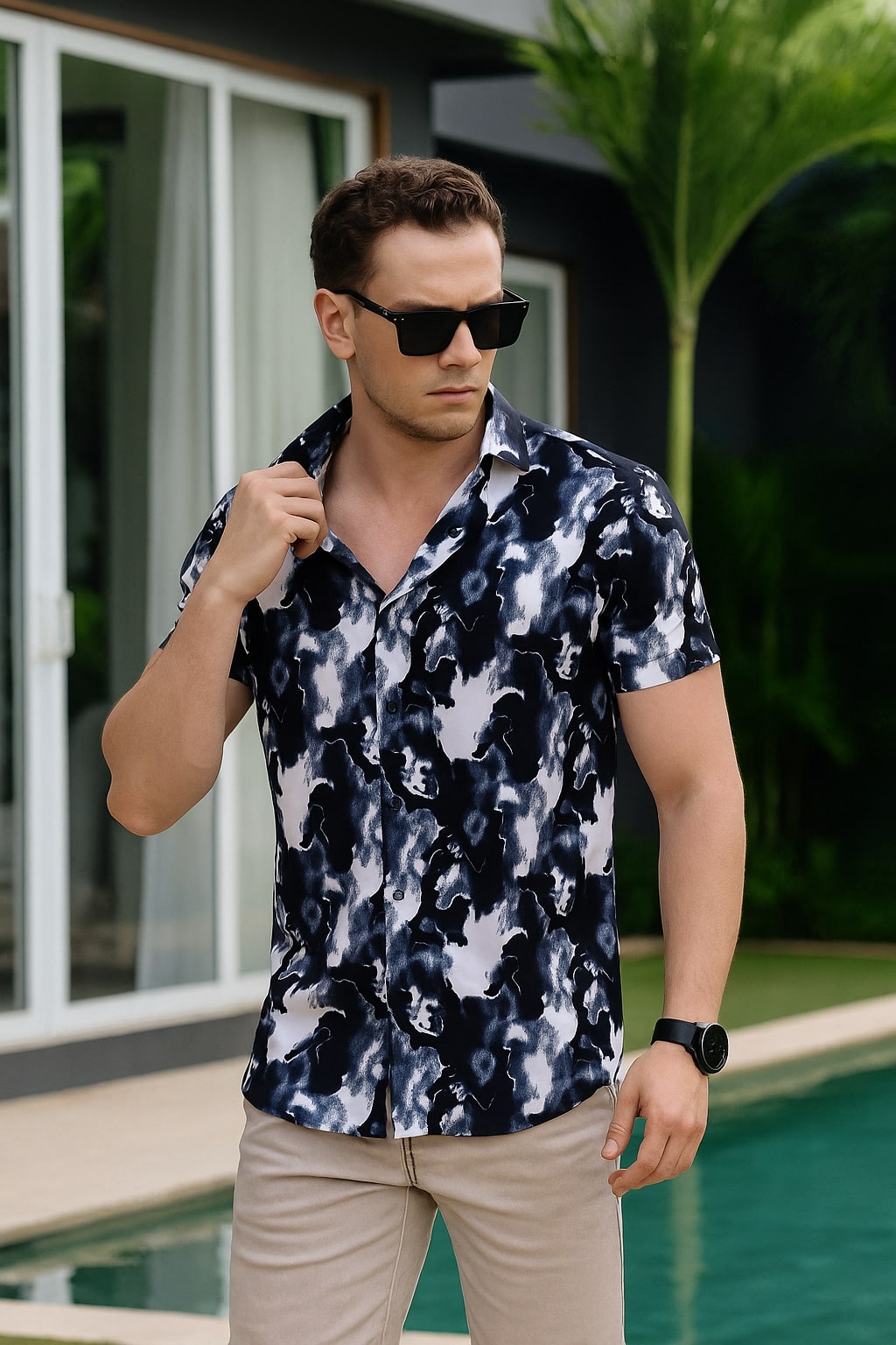 Harlan Blue Viscose Print - Resort Shirt