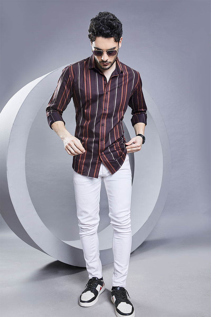 Ayden Maroon Stripe Print