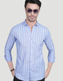 Aurel Light Blue Cotton Striped Shirt