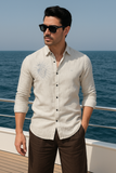 Glossy Off White Linen Solid Shirt