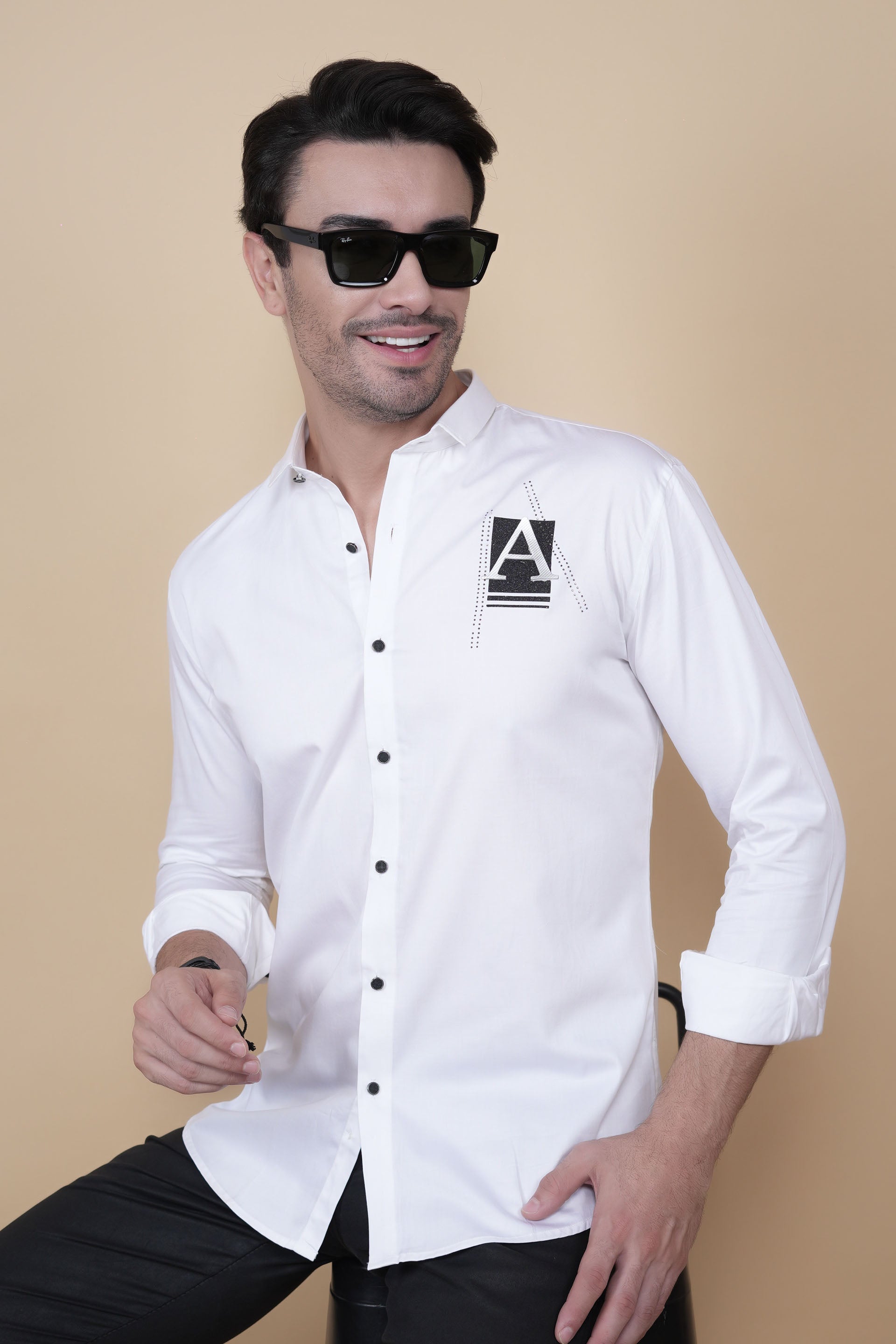 Wilhelm White Cotton Solid Shirt