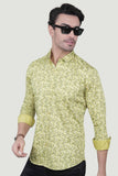 Oskar Yellow Cotton Floral Printed Shirt