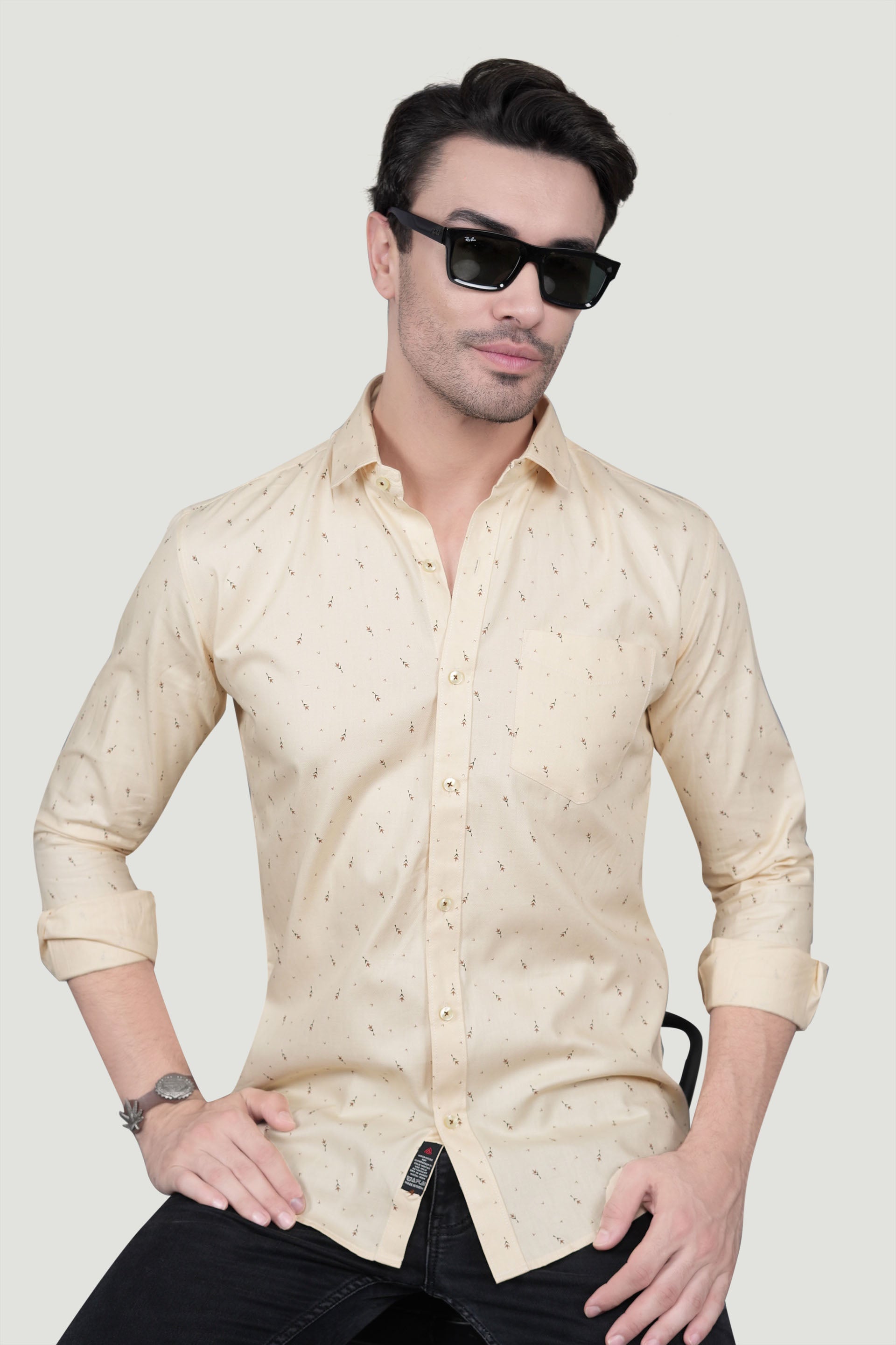 Eirik Cream Cotton Printed Shirt