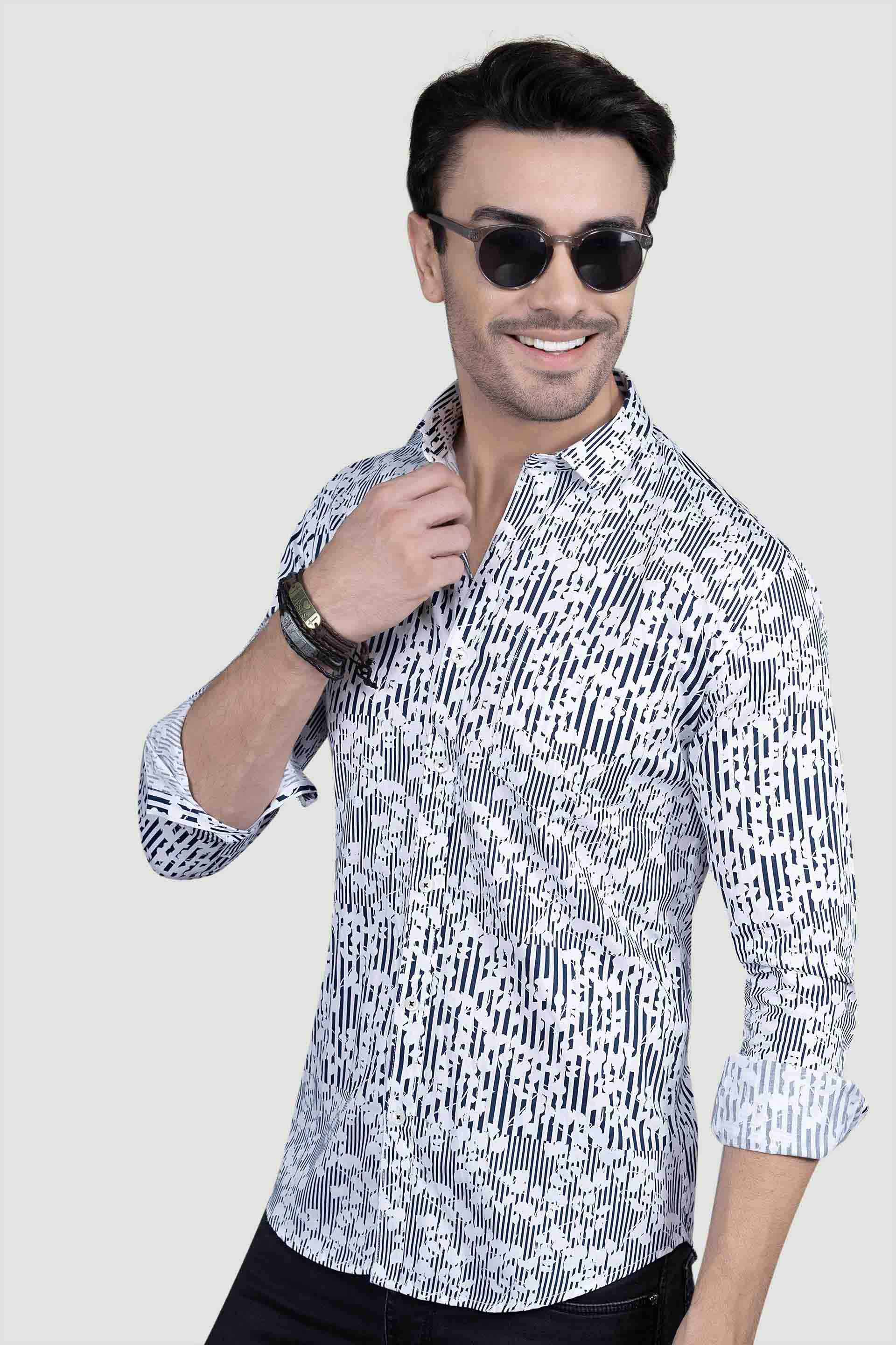 Maxim Blue Cotton Floral Printed Shirt