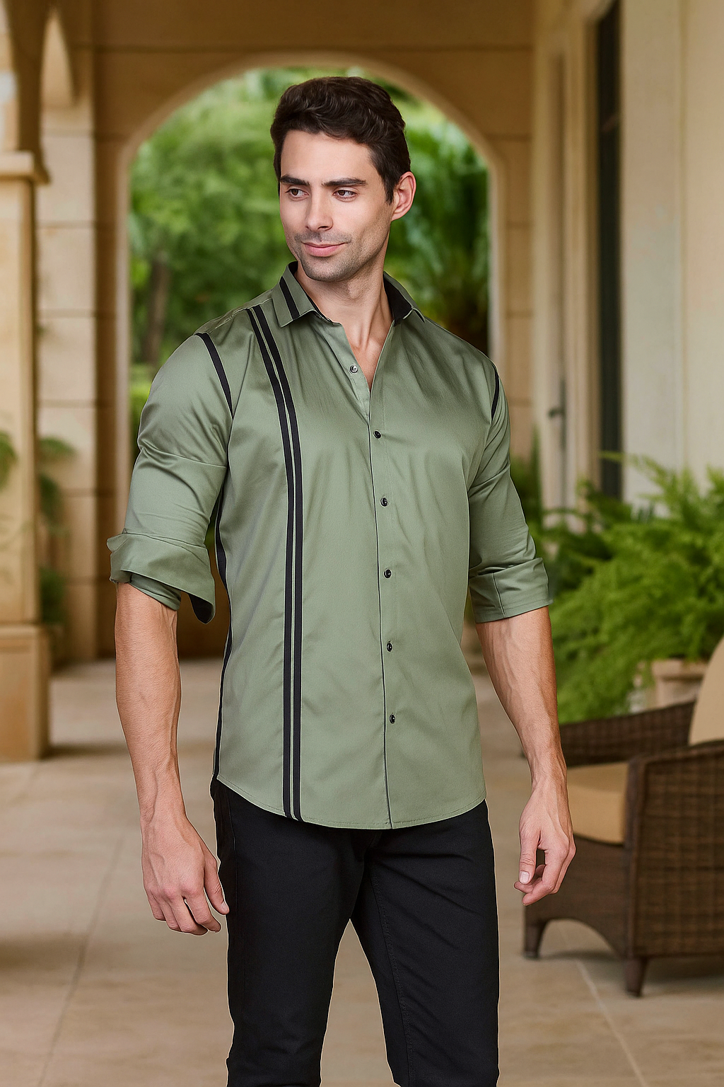 TWINLINE OLIVE PARTY WEAR SHIRT