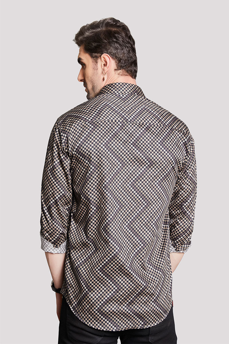 Kilian Brown Checkered / Geometric Print